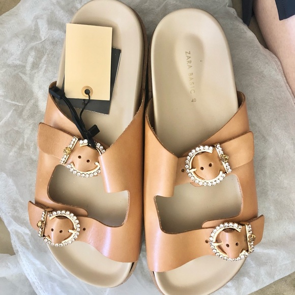 Zara tan leather platform sandals